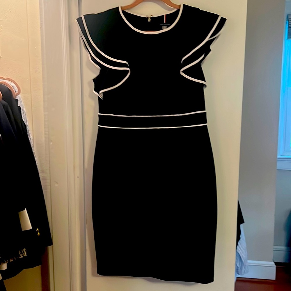 Tommy Hilfiger Navy Ruffle Work Dress